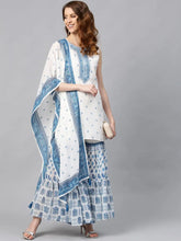 Blue Georgette Printed Straight Kurta Sharara Dupatta Set